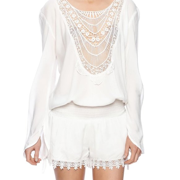 Elan Black Crocheted Open Back Romper Cover L - Picture 2 of 10